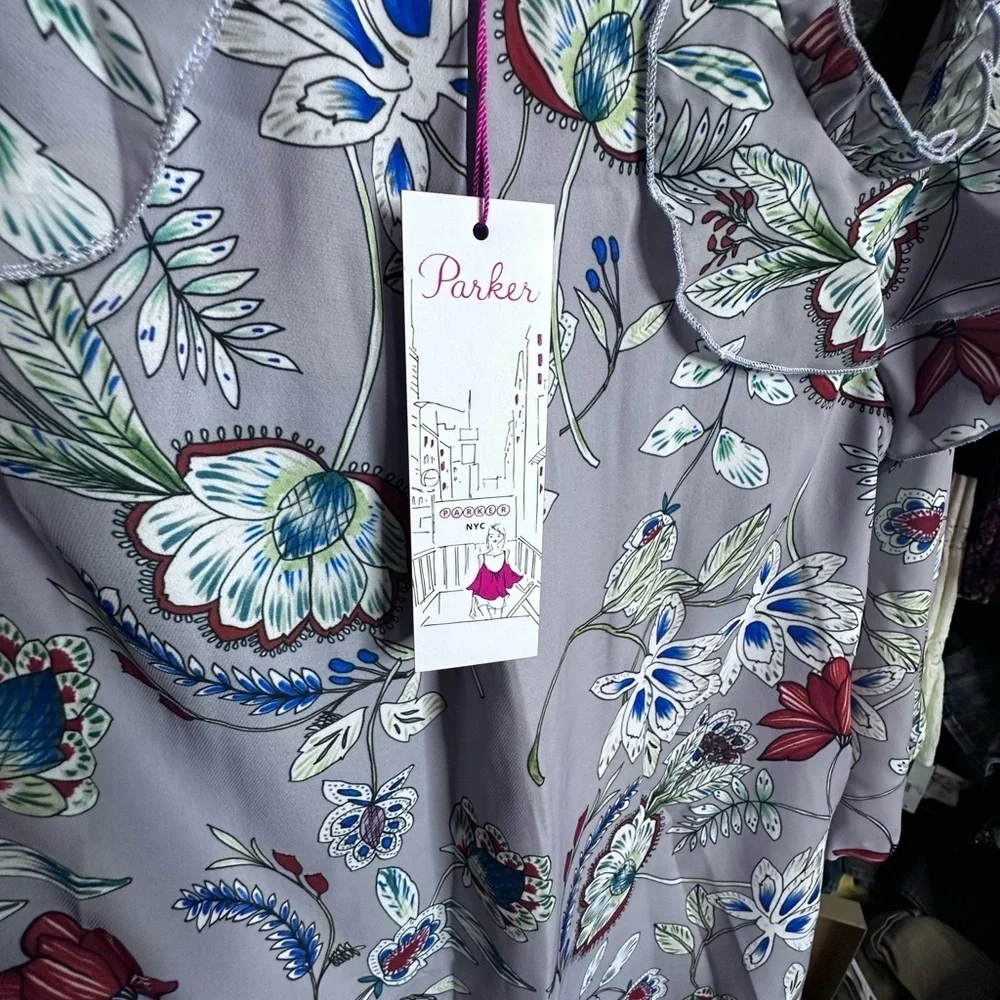 Parker Women Cold shoulder Peplum Ruffle Violet Garden Blouse Size Small NWT